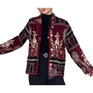 Think Positive Coat Jacket Tapestry Royal Victorian Maroon Red Size Large